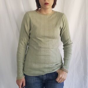 70s‎ Green Ribbed Long Sleeve Tee